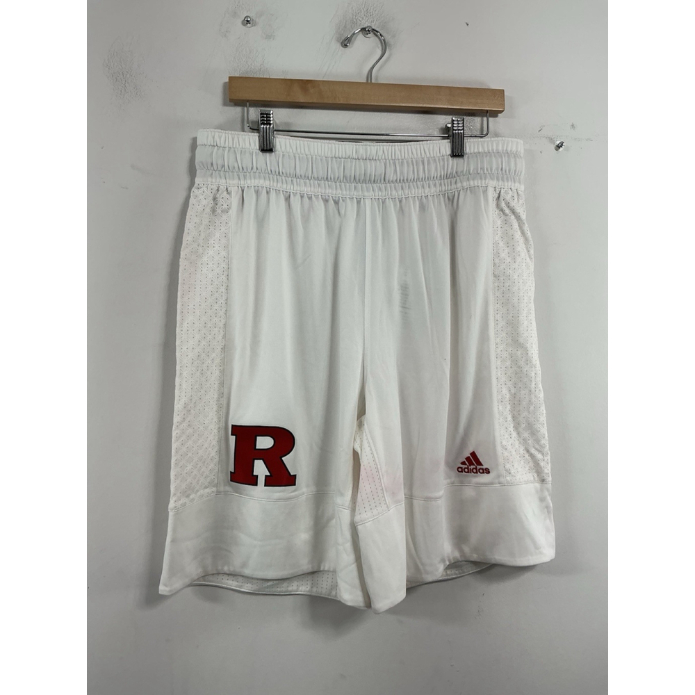Mens Adidas Rutgers White Pull On Team Issued Basketball Shorts XL Side Vents